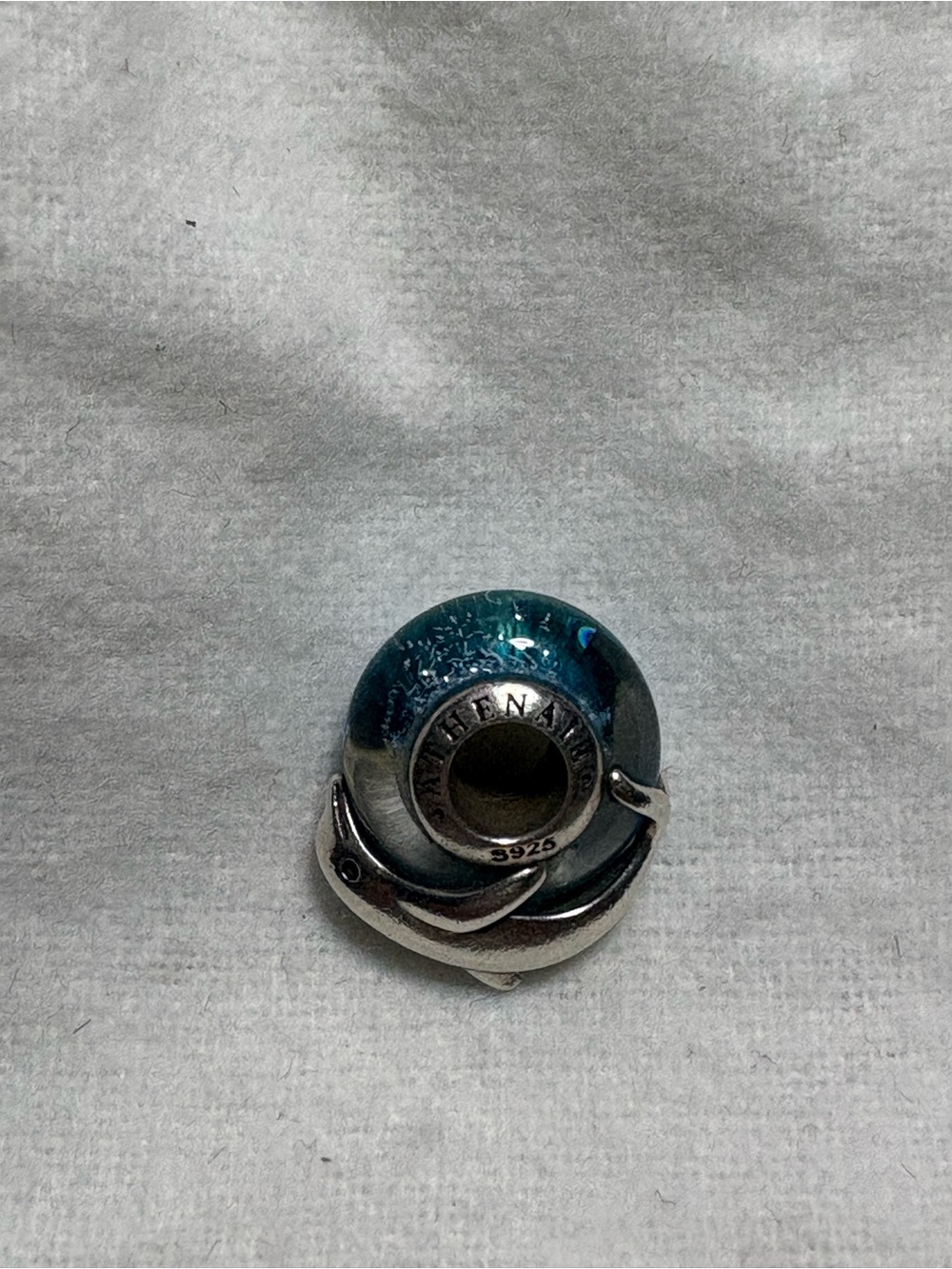 Dolphin Blue Glass Charm Bead with Sterling Silver Detailing